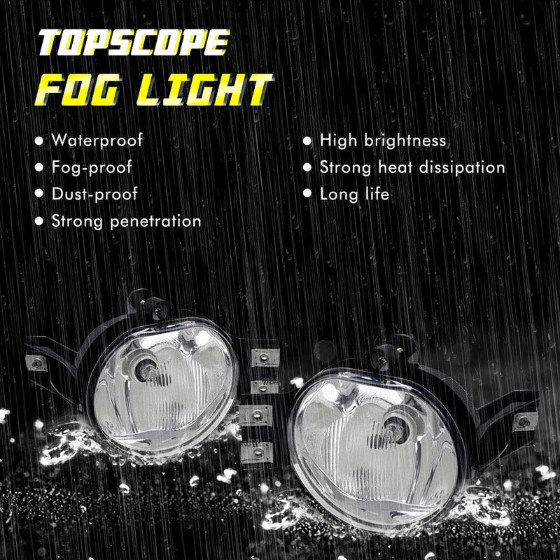 TOPSCOPE Driving Fog Lights with Clear Lens for 02-08 Dodge Ram 1500 03-09 Dodge Ram 2500 03-10 Dodge Ram 3500 Fog Lamps for Passenger and Driver Side with OE Part # 55077474AE, 55077475AE - Image 2